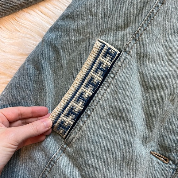 Free People Light Blue Denim & Sherpa Lined Long Boho Jacket - Picture 6 of 12